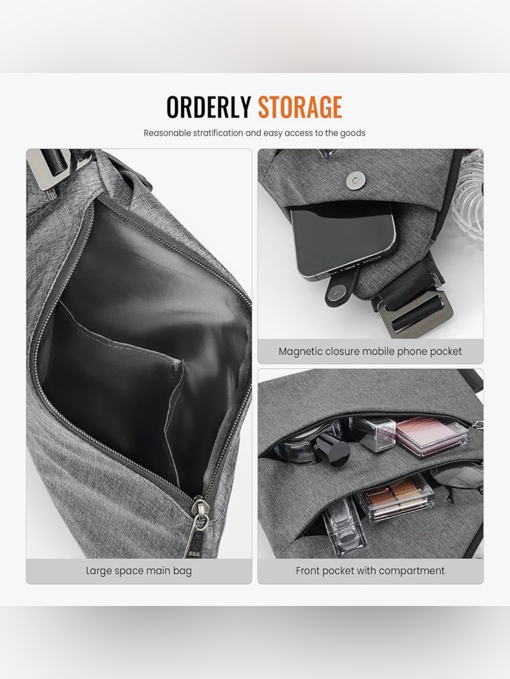 NWT Wander Anti-theft Black and Gray Sling Bag - Picture 3 of 4